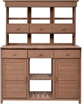 JIJIWANG 65.7'' H Tall Garden Potting Bench Table with Hutch,Patio Storage Workstation with 3 Shelves,6 Drawers,2 Bottom Cabinets&Side Hooks for Mudroom,Doorway, Brown