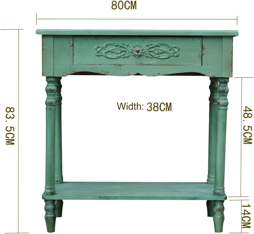 YYUN Wooden Potting Planting Table Retro Garden Practical Workstation Decorative with Drawer and Open Shelves for Outdoor or Indoor, 80×38×83.5cm, Green
