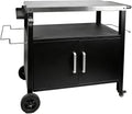 Outdoor Grill Cart with Storage, Movable Stainless Steel Kitchen Island with Wheels & Brakes, Multifunctional Food Prep Table for BBQ, Pizza Oven