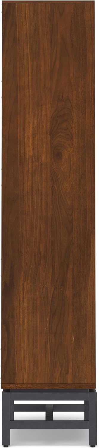 SIMPLIHOME Banting Bookcase - 66 inch Tall Solid Walnut Veneer and Metal Bookshelf, Industrial Storage for Living Room, Study Room or Office with Open Shelves and Metal Frame