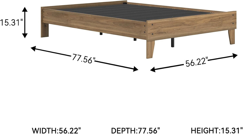 Signature Design by Ashley Deanlow Mid-Century Modern Full Platform Bed with Metal Slats and Center Support Legs, Dark Brown