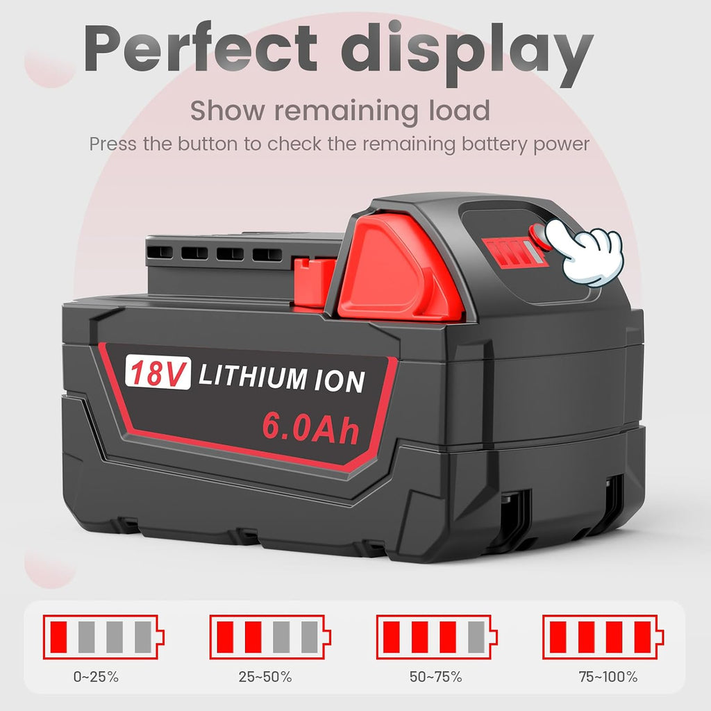 4 Pack Milwaukee 18V Battery & Rapid Charger Kit, 18V 6.0Ah Replacement for Milwaukee Mk18 Battery Compatible with Mk-18 48-11-1850 48-11-1840 48-11-1890 48-11-1815 Cordless Tools