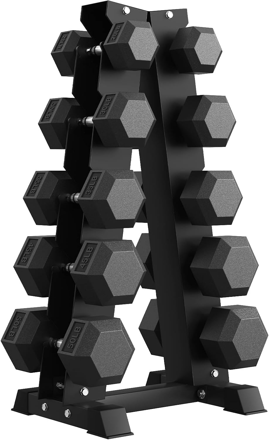 PAPABABE Hex Dumbbell Set with Rack, 85-560lb Rubber Encased Dumbbell Free Weights Dumbbells Set with Storage Rack, Hand Weights Set for Strength Training