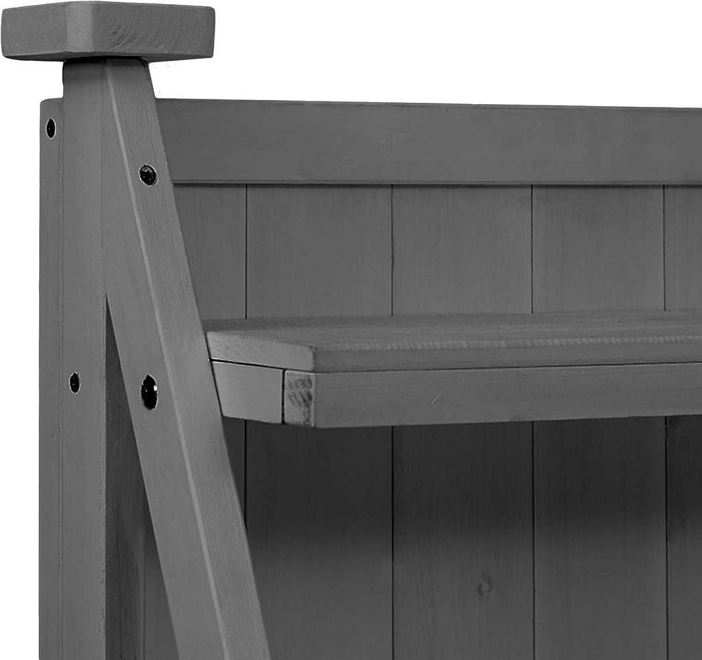 Outdoor Garden Potting Bench Table with Hutch, Solid Fir Wood Garden Workstation with Storage Shelves, Drawers and Cabinets for Backyard, Patio,Mudroom, Gray