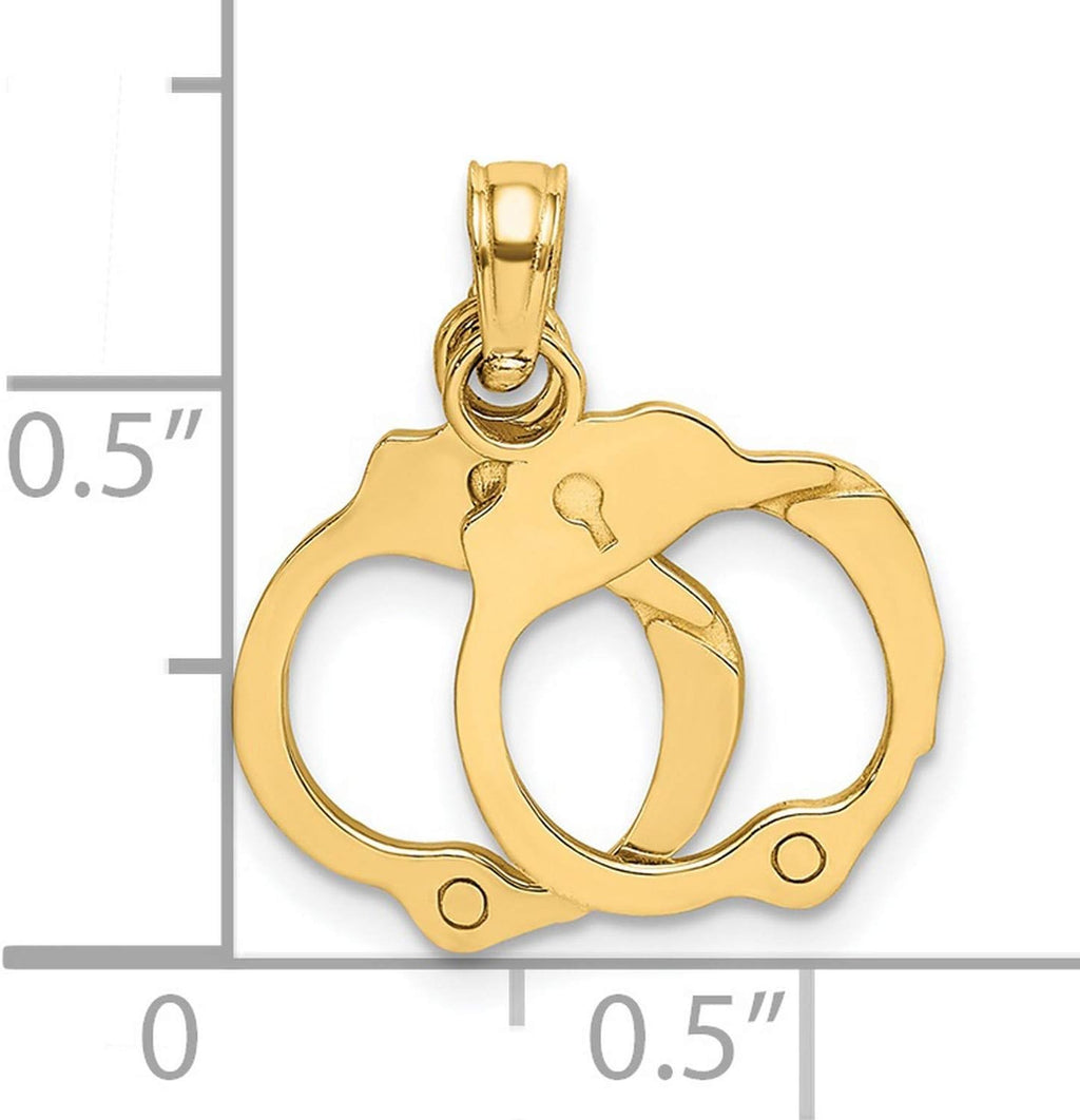 14k Yellow Gold 2-Piece Handcuffs Charm, Law Enforcement Pendant | 12 x 11 mm charm, polished moveable 2-piece design, open back profile, 5 x 4.5 mm bail
