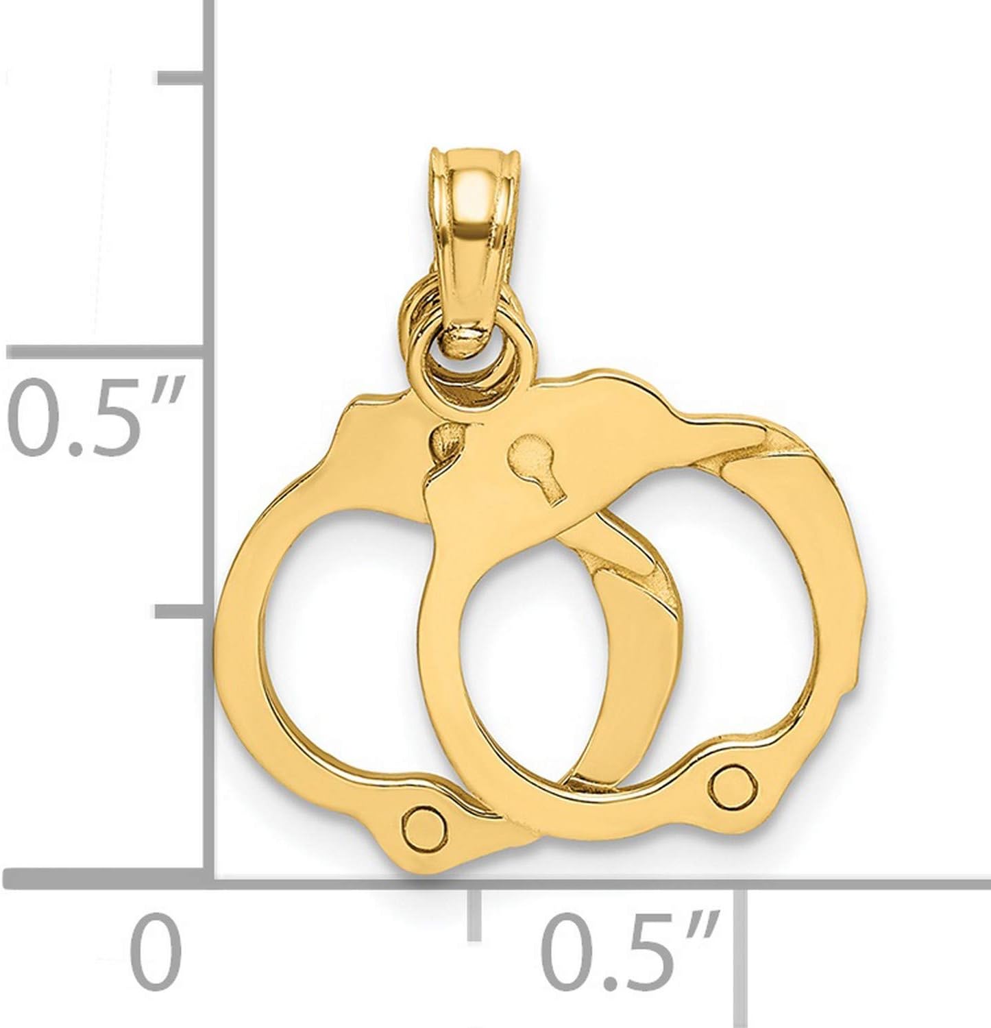 14k Yellow Gold 2-Piece Handcuffs Charm, Law Enforcement Pendant | 12 x 11 mm charm, polished moveable 2-piece design, open back profile, 5 x 4.5 mm bail