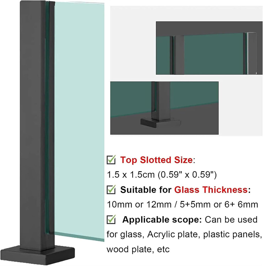 Black Glass Railing Post, 304 Stainless Steel Glass Railing with Spigot Slots & Base, Heavy-Duty Glass Clamp Bracket for Deck Balusters, Balcony, Patio, Stairs,(Corner Post,Height-75cm/29.5in)