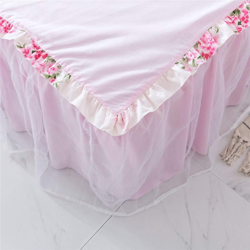 FADFAY Home Textile Pink Rose Floral Print Duvet Cover Bedding Set for Girls 4 Pieces Twin Size