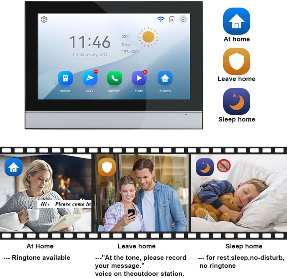WiFi Video Intercom System, Video Doorbell Camera with Monitor Wireless,1080P IR & Night Vision Camera, 7 Inch Touch Screen Support TY APP, 2-Way Audio, Electronic Photo Frame, Waterproof