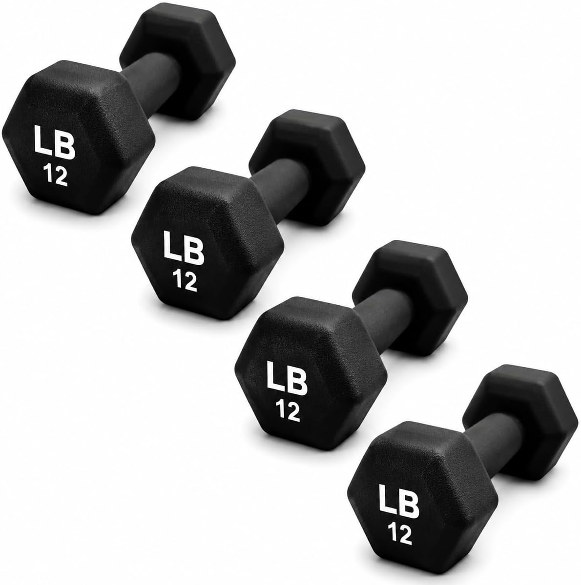 Neoprene Hexagon Dumbbells with Cast Ergo Handle (1 to 15lbs Pack of 1, 2, 4) | Durable Anti-Slip Exercise & Fitness Strength Training Free Weights for Home Gym | Black | For Men & Women