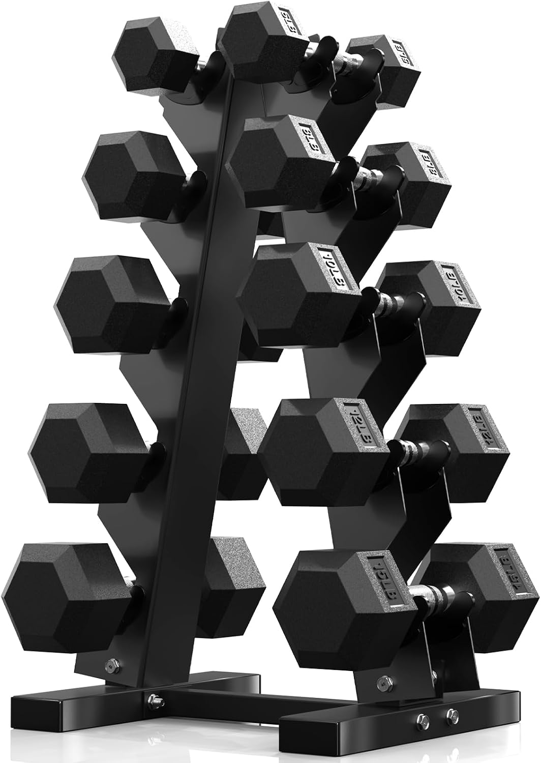 PAPABABE Hex Dumbbell Sets with Rack, 100-600lb Rubber Coated Dumbbell Weight Set and Storage Rack, Multiple Options Hand Weights for Strength Training