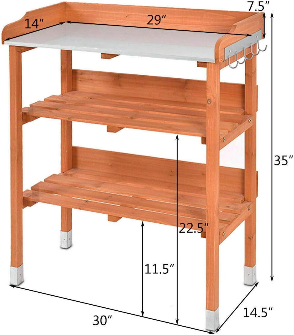 Multi-Function Desk Work Station Potting Bench Table Tool Shelf Storage Room Garage, Indoor Outdoor Garden Wooden Recessed Deck Potting Patio Balcony