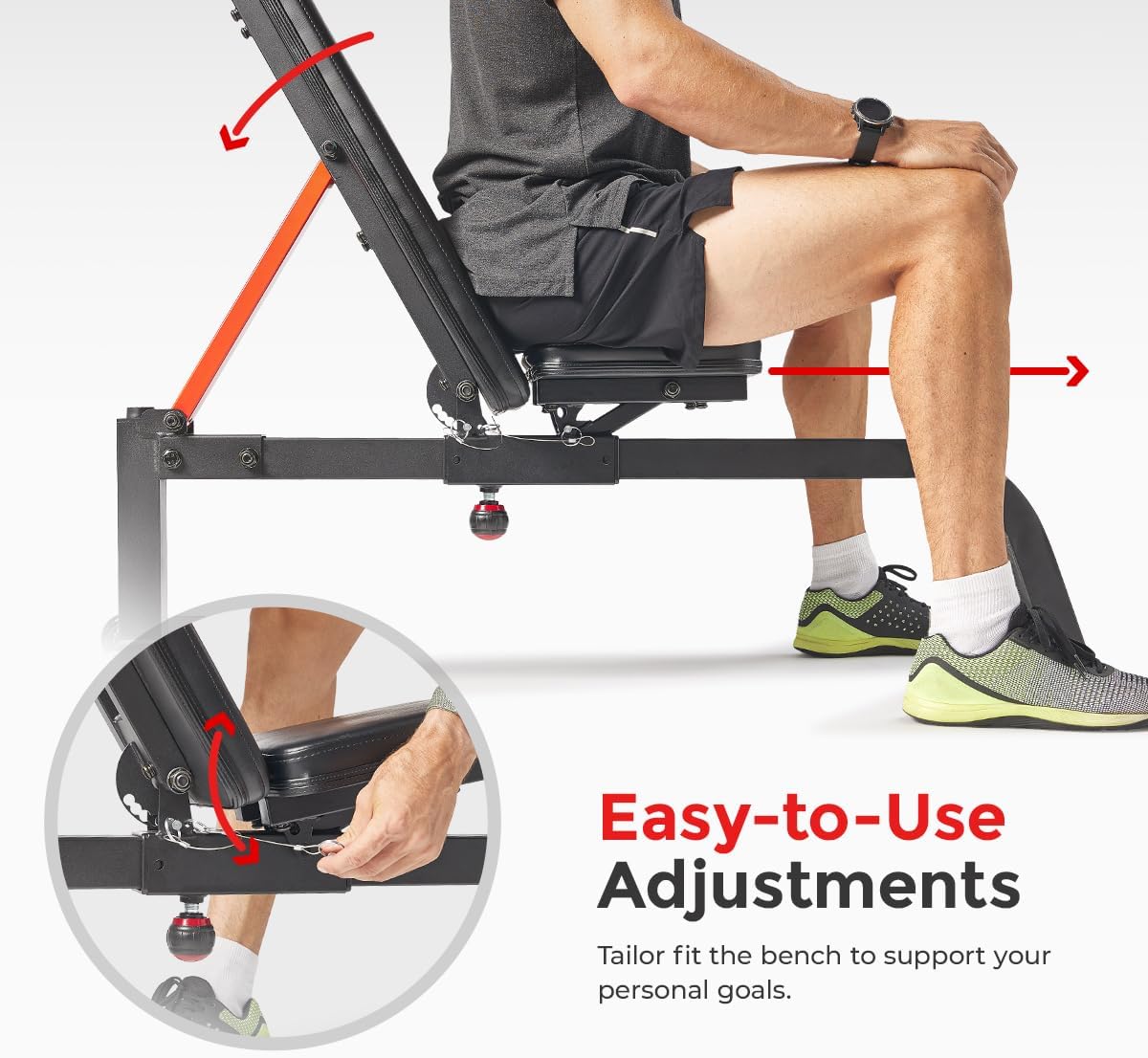 Sunny Health & Fitness Adjustable Weight Bench for Home Gym Strength Training, Incline/Decline, Multi-Position, High Weight Capacity