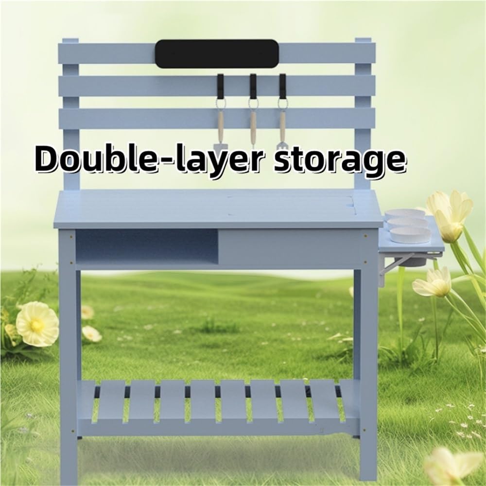 Outdoor Soild Wooden Potting Bench, Potting Bench with Sink, Multi Layer Storage Potting Table, Multi Function Garden Table with 3 Hooks, Gardening Table for Patio, Lawn and Porch(Green)