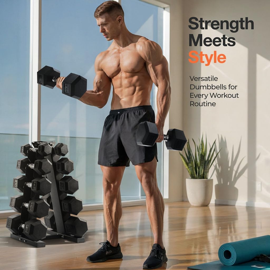 Sagler Weights Dumbbells Set with Rack - 150 lb Rubber-Coated Dumbbells for Easy Grip, Durable Carbon for Strength Training, Essential Workout Equipment for All Fitness Levels