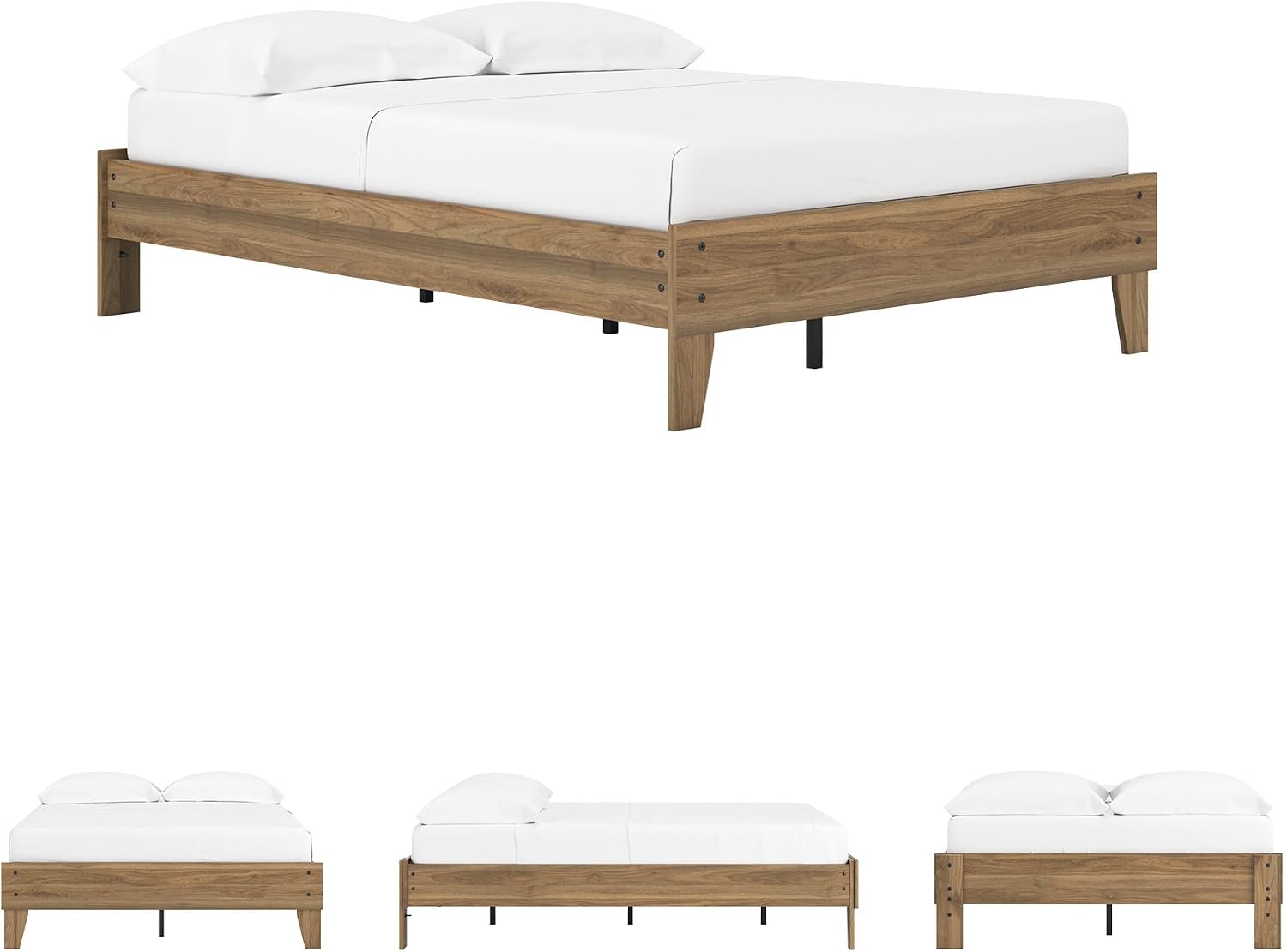 Signature Design by Ashley Deanlow Mid-Century Modern Full Platform Bed with Metal Slats and Center Support Legs, Dark Brown