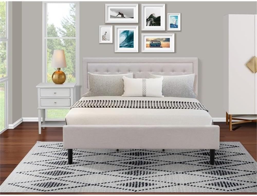 East West Furniture FN08K-1VL14 2-Piece Platform King Size Bedroom Set with 1 Wingback Bed and a Mid Century Nightstand - Reliable and Durable Construction - Mist Beige Linen Fabric