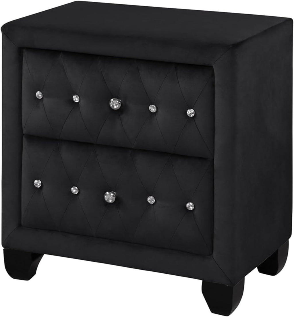 Crystal Tufted King 5 Pc Vanity Bedroom Set Made with Wood in Black