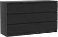 Vibe & Dine Double Dresser 6 Drawer, Modern Chest of Drawers with Wide Storage for Closet, Bedroom, Living Room, Black