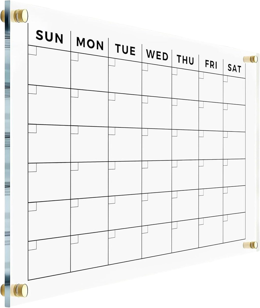 Acrylic Wall Premium Calendar 2026 - Monthly and Weekly Board Family Planner - Dry Erase Calendar Family Planner - Marker - Gold Hardware (Gold Standoff, 36'x24' (Large))