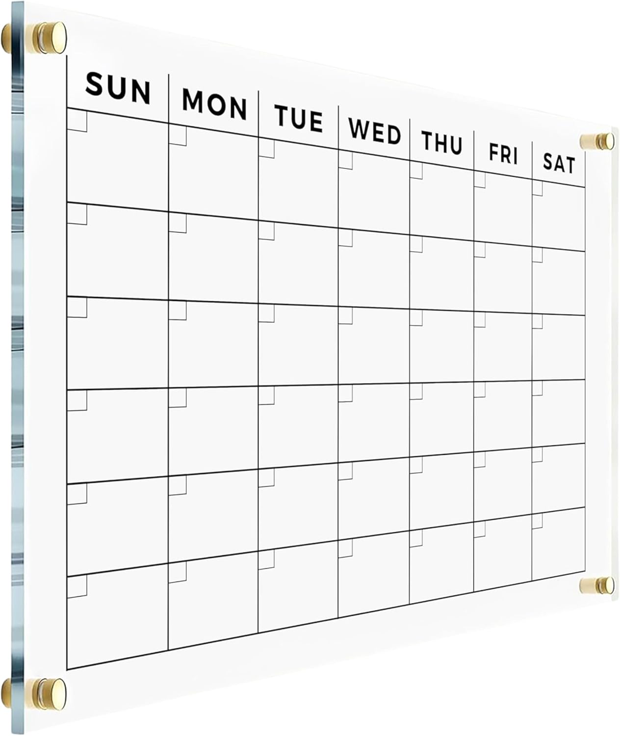 Acrylic Wall Premium Calendar 2026 - Monthly and Weekly Board Family Planner - Dry Erase Calendar Family Planner - Marker - Gold Hardware (Gold Standoff, 36'x24' (Large))