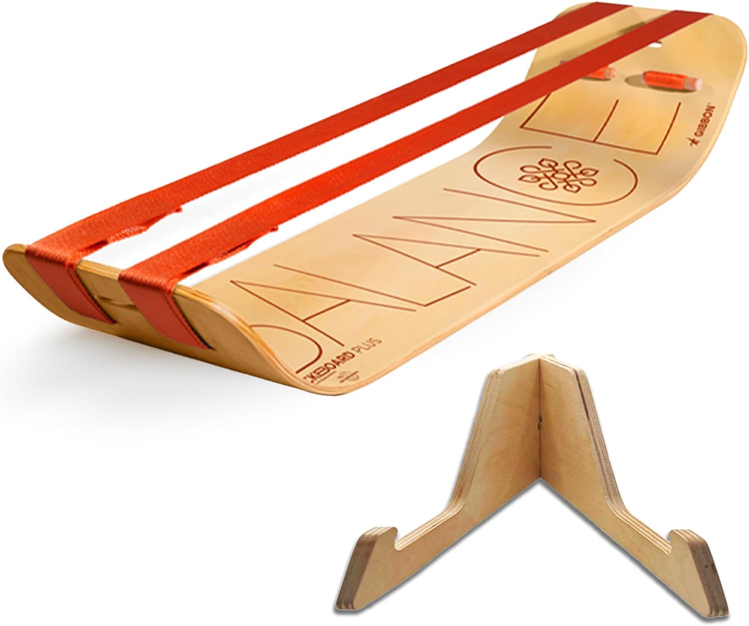 GIBBON SlackBoard Plus & Stand - 2-in-1 Slackline Balance Board for Adults - Workout Equipment Home Gym Training - Wooden Balance Trainer, Standing Desk Exercise, Yoga, Agility, Pilates, Core, Fitness