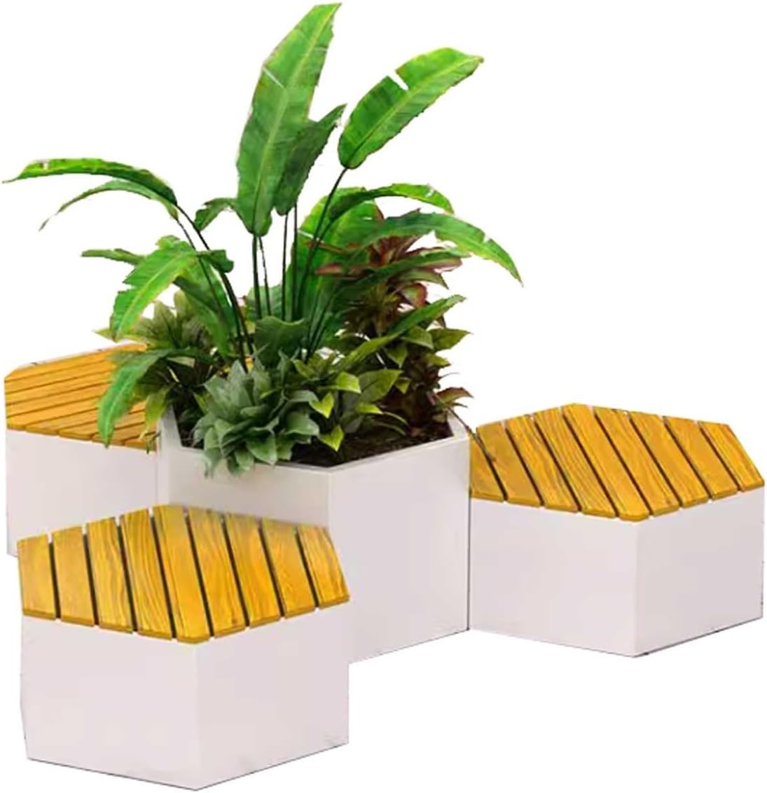 Bench with Planter Box, Outdoor Flowerbox with Bench Set Includes: 1 Flower Box and 3 Benches, Ideal for Outdoors and Indoors Garden Bench(L188*D75*H55cm)