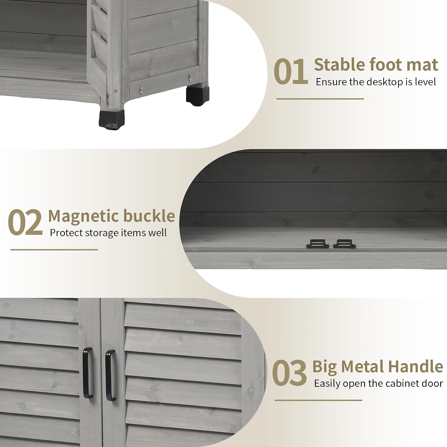 Outdoor Tool Storage Cabinet, Potting Bench with Storage Cabinet, Small Weather-Resistant Potting Table with Metal Table Top for Garden Backyard Patio, Gray