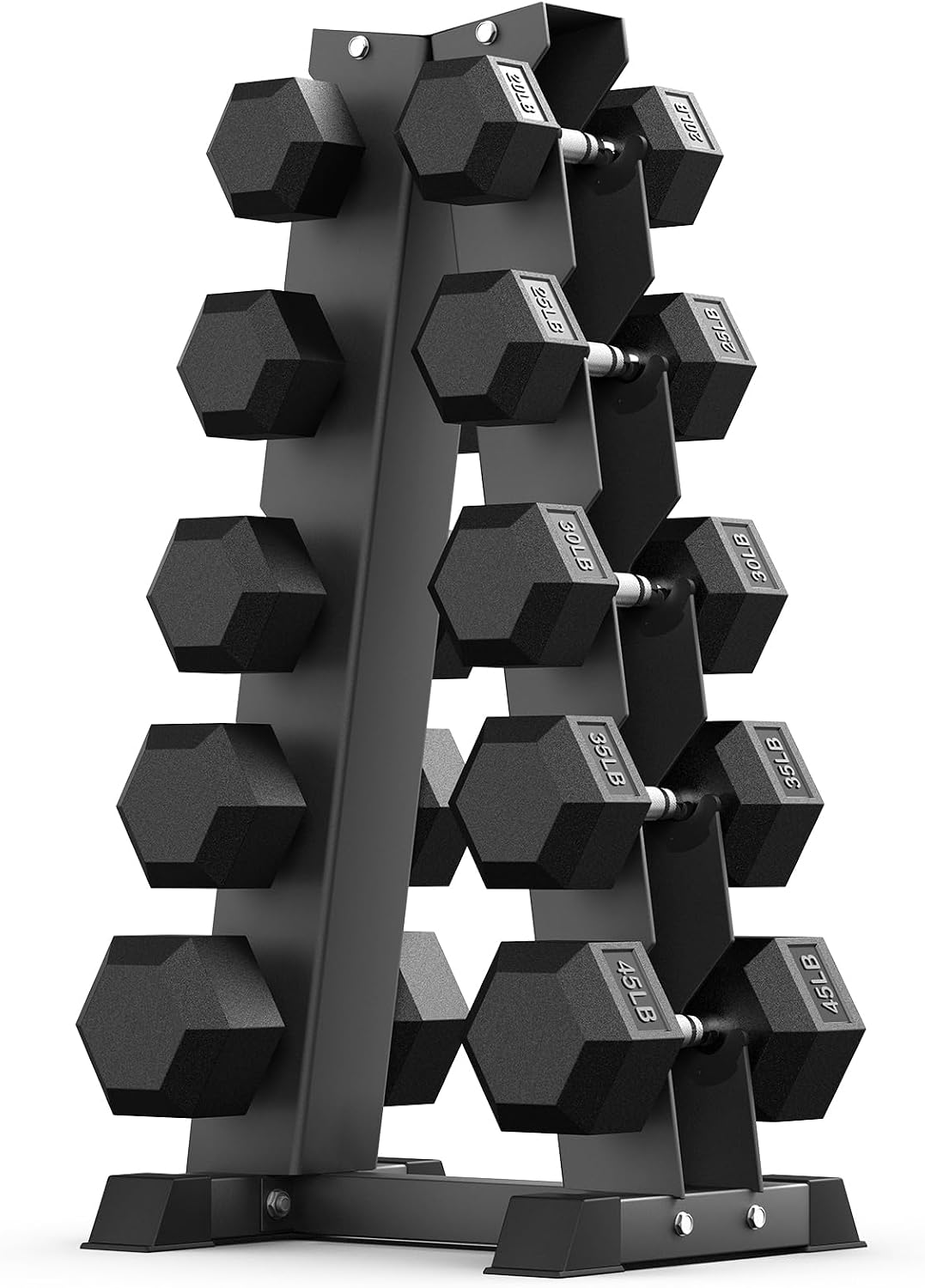 PAPABABE Hex Dumbbell Sets with Rack, 100-600lb Rubber Coated Dumbbell Weight Set and Storage Rack, Multiple Options Hand Weights for Strength Training