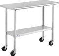 ROCKPOINT Stainless Steel Table for Prep & Work with Caster Wheels 18x36 Inches, NSF Metal Commercial Kitchen Heavy Duty Table with Adjustable Under Shelf and Table Foot for Restaurant, Home and Hotel