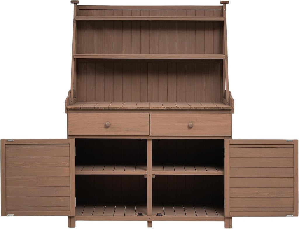 Christopher Knight Home Belfast 65'H Outdoor Potting Bench Table, Fir Wood Potting Table, Large Gardening Workstation with Storage Shelf, Garden Tools Shelf with Drawer and Cabinet for Backyard, Brown