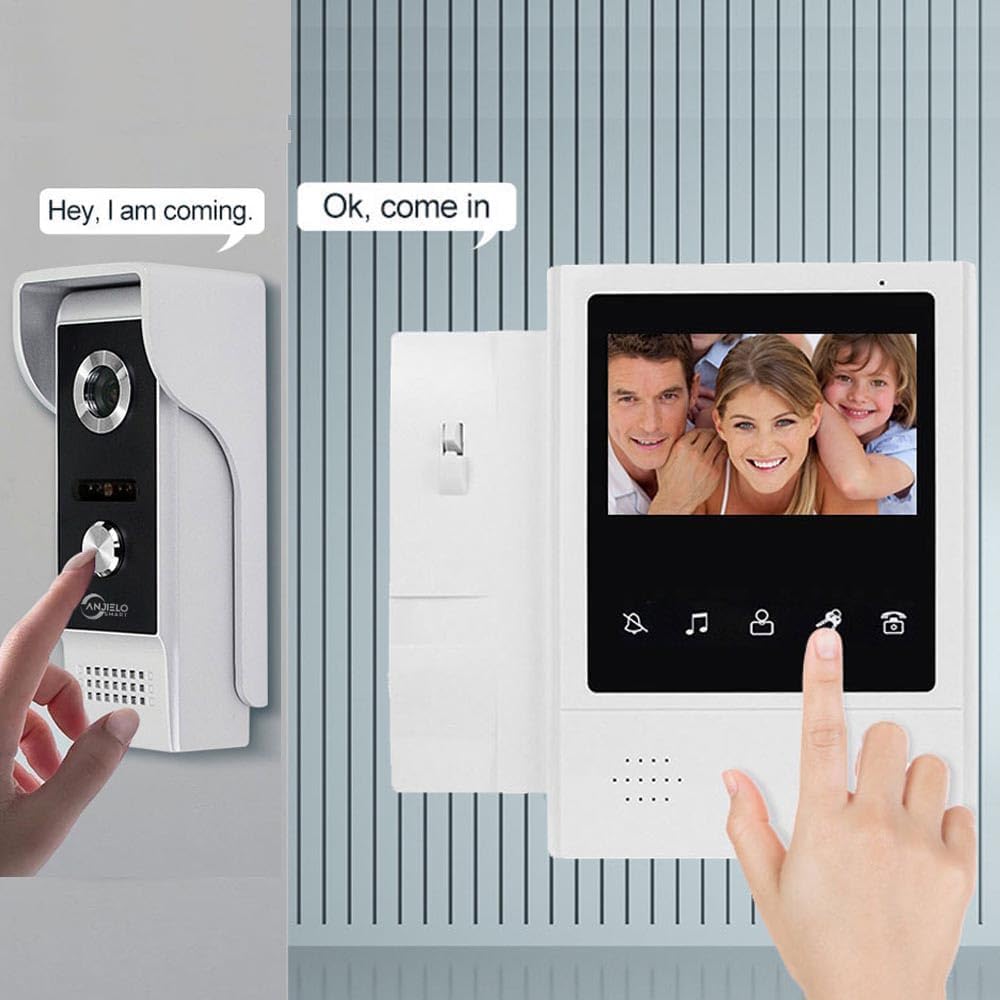 Wired Video Intercom Door Bell Infrared Night Vision Doorphone Home Security System,4.3-inch Monitor,Support Unlocking,Two-Way Intercom,Doorbell Camera
