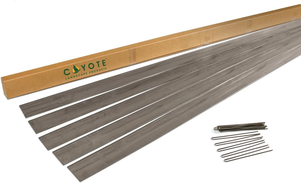 5 each 6' X 8' x18 gauge Rolled Top Raw Lawn Edging Home Kit with 15 each Raw Edge Pins