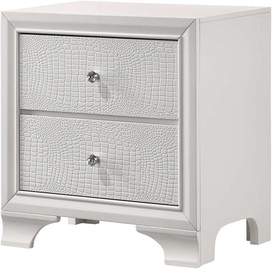 Modern Crisp White Textured Finish Tufted Headboard Integrated LED Lighting Full Size Bed Set 4pc Bedroom Furniture