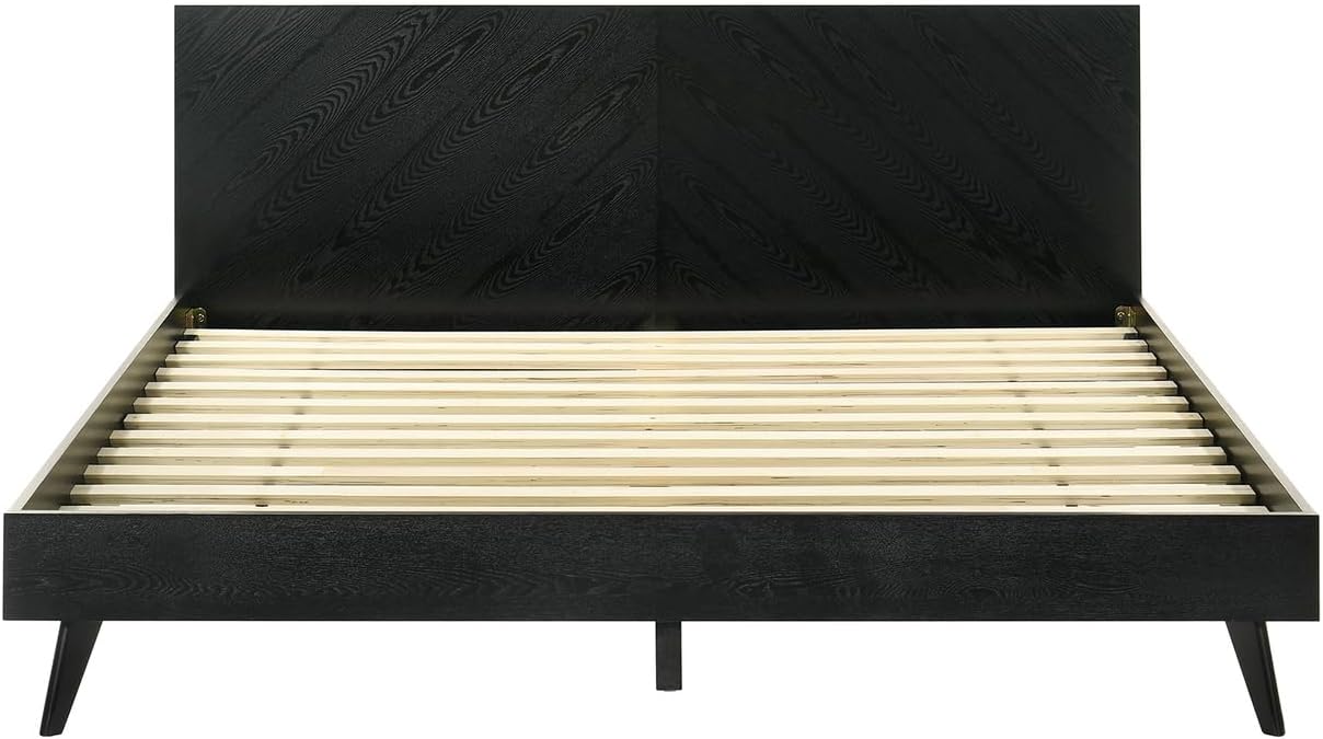 HomeStock King Wood Bedroom Set - 3 Piece Black Finish Bed Frame2 Nightstands