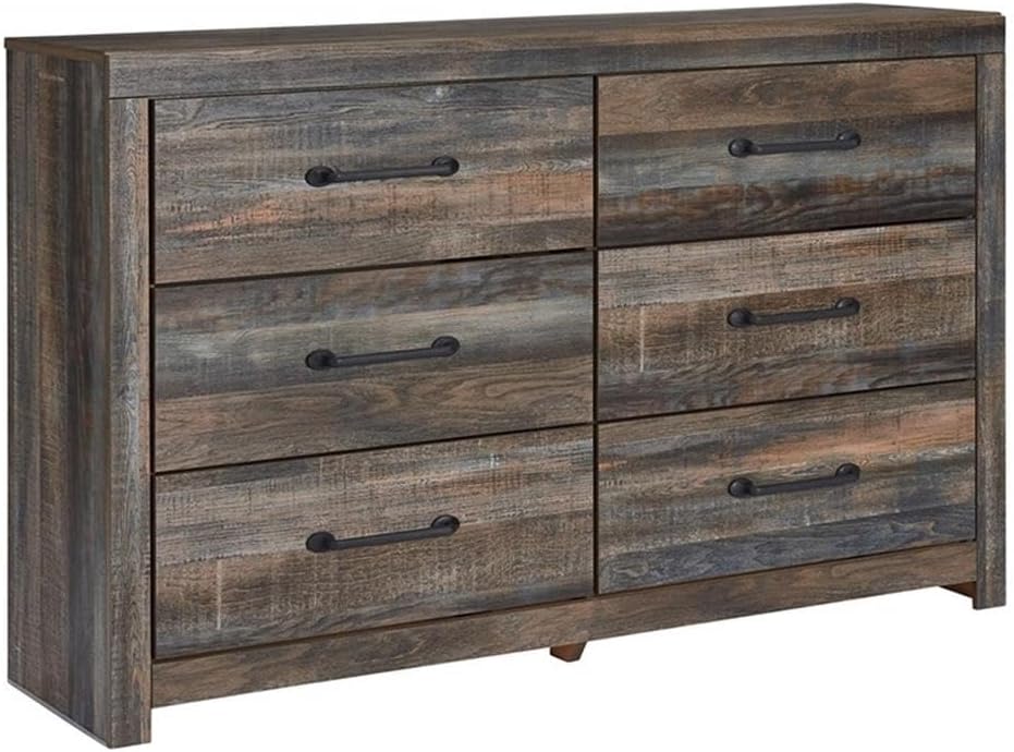 BOWERY HILL Rustic-Industrial Full Headboard & 6-Drawer Dresser Set