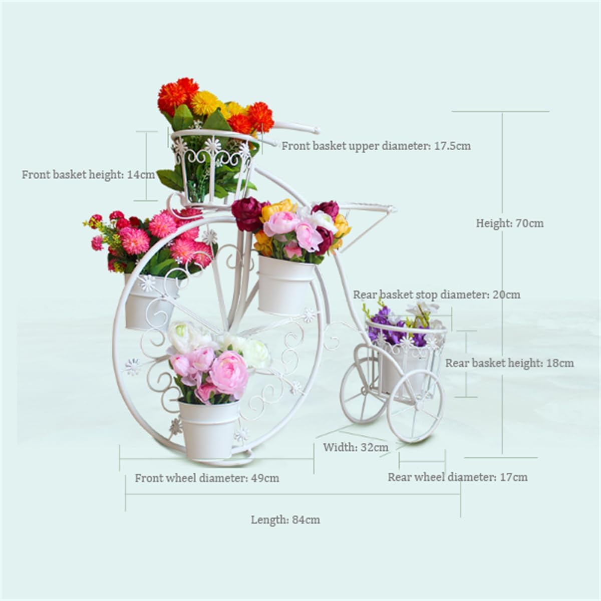Moveable Plant Shelf for Indoor Outdoor,Heavy Duty Metal Multiple Plant Rack Holder,Creative European Style Bicycle Iron Flower Stand,Outdoor Garden Potting Bench Table,for Patio, Balcony,White