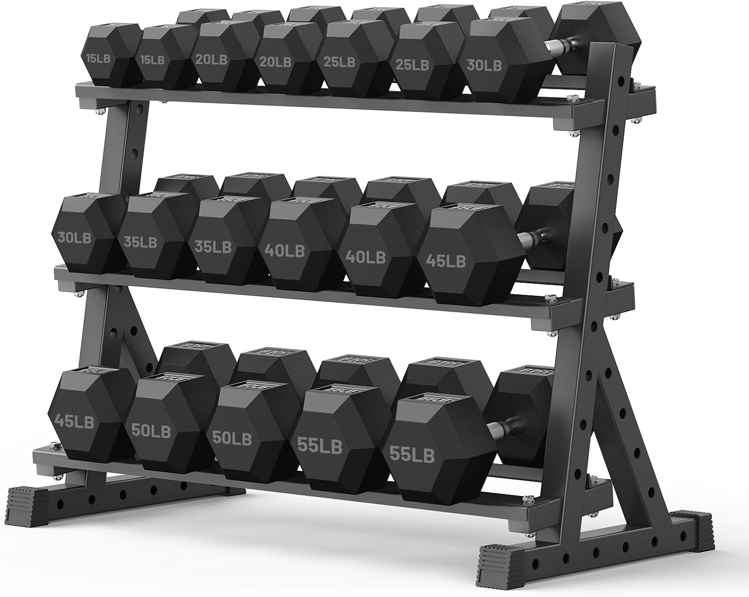 PAPABABE Hex Dumbbell Set with Rack, Rubber Encased Free Weight with Weight Storage Racks, Multiple Weight Options for Home Gym and Fitness