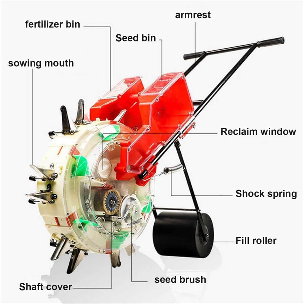 Seed Sower & Fertilizer Applicator, Manual Garden Seeder, Garden Push Seeder Planter, Simultaneous Sowing and Fertilization, Lawn & Garden Spreaders,6 Mouths(