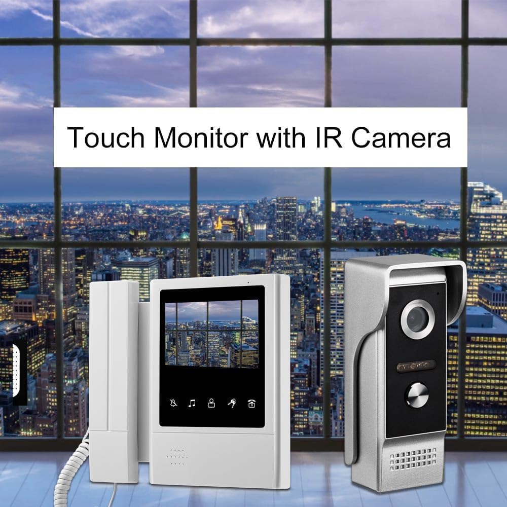 Wired Video Intercom Door Bell Infrared Night Vision Doorphone Home Security System,4.3-inch Monitor,Support Unlocking,Two-Way Intercom,Doorbell Camera
