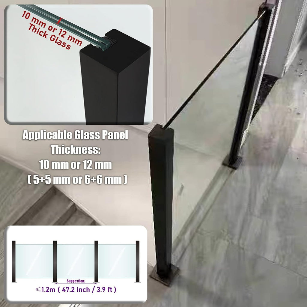 Staircase Handrails Stair Railing Glass Guardrail Standoff Panel Balustrade Post Black, Steps Platform Railing Pole with Slot, Interior Exterior Garden Loft Patio Balcony Pool(Deep Coffee,145cm/57inch
