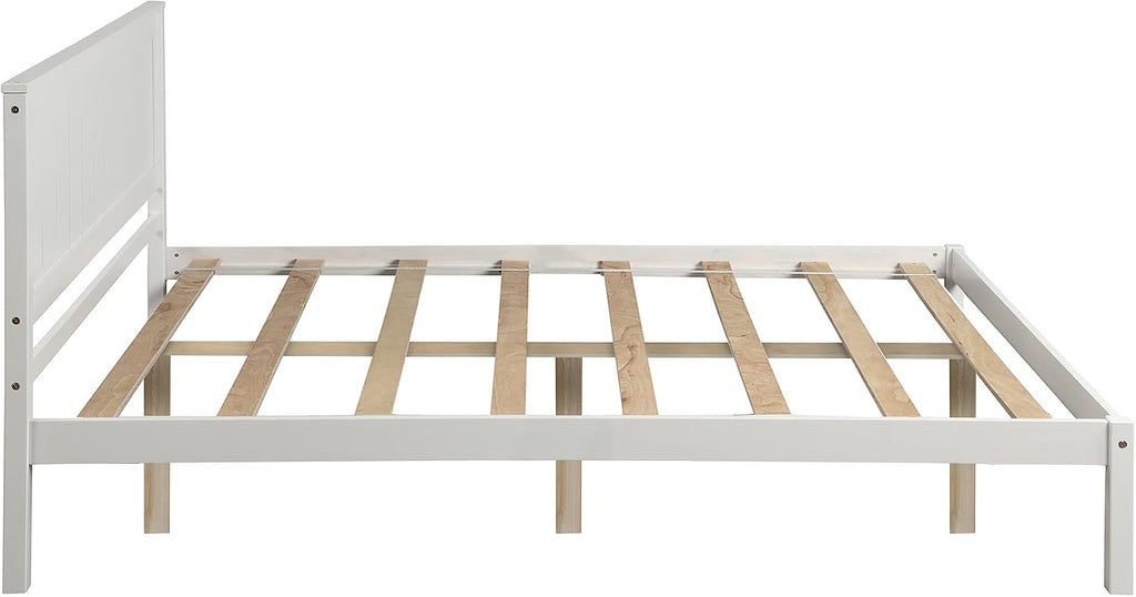 Full Size Platform Bed Frame with Headboard,Bedroom Stylish Bed W/Wood Slat Support & No Box Spring Required,Easy to Assemble,for Kids Teens Girls Boys,White