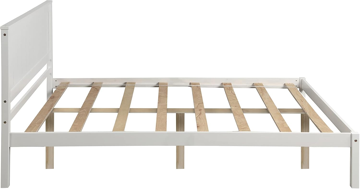 Full Size Platform Bed Frame with Headboard,Bedroom Stylish Bed W/Wood Slat Support & No Box Spring Required,Easy to Assemble,for Kids Teens Girls Boys,White