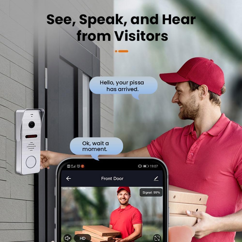Wired Video Doorbell Apartment Intercom,7 inch Touch Screen Monitor 1080P Door Bell Camera TUYA Smart Home Door Phone Kits,3 in 1 Unlock RFID Card for Home Villa,32G (1 doorbell+2 Monitor)
