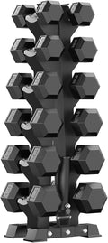 PAPABABE Hex Dumbbell Sets with Rack, 100-600lb Rubber Coated Dumbbell Weight Set and Storage Rack, Multiple Options Hand Weights for Strength Training