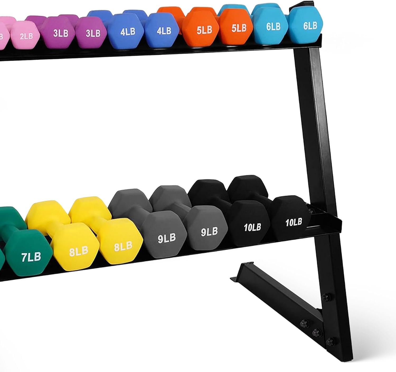BalanceFrom Neoprene Coated Iron Dumbbell Hex Weights Set with Stand – Color-Coded or Black Options with Non-Slip Grip for Strength Training, Resistance Workouts, and Home Gym Fitness