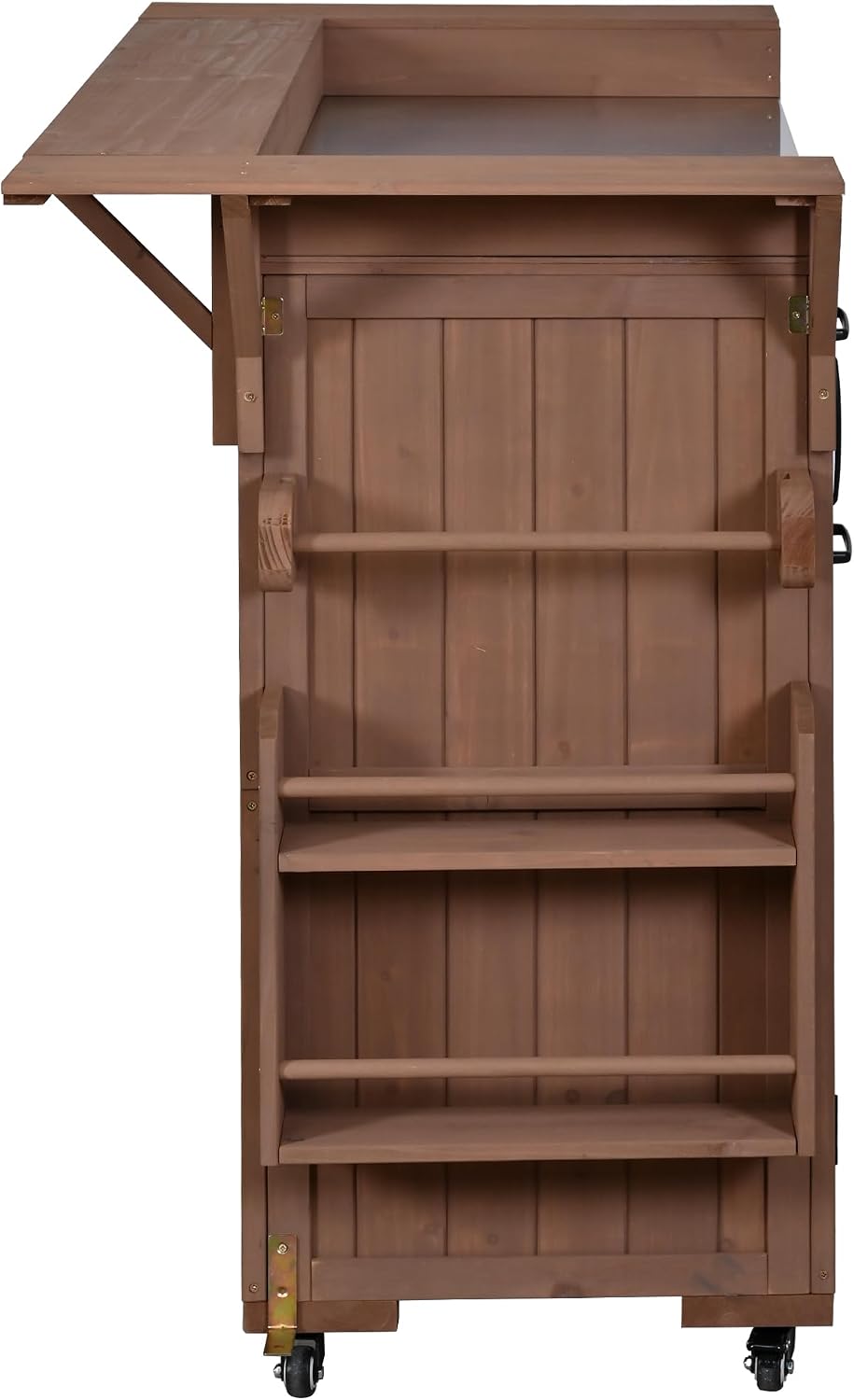 Modern 60.2''W Outdoor Kitchen Island with Wheels, Rolling Patio BBQ Kitchen Cart with Stainless Steel Top, Wood Grill Cart with Spice Rack&Wine Rack,2 Drawers (Brown-60.2'')