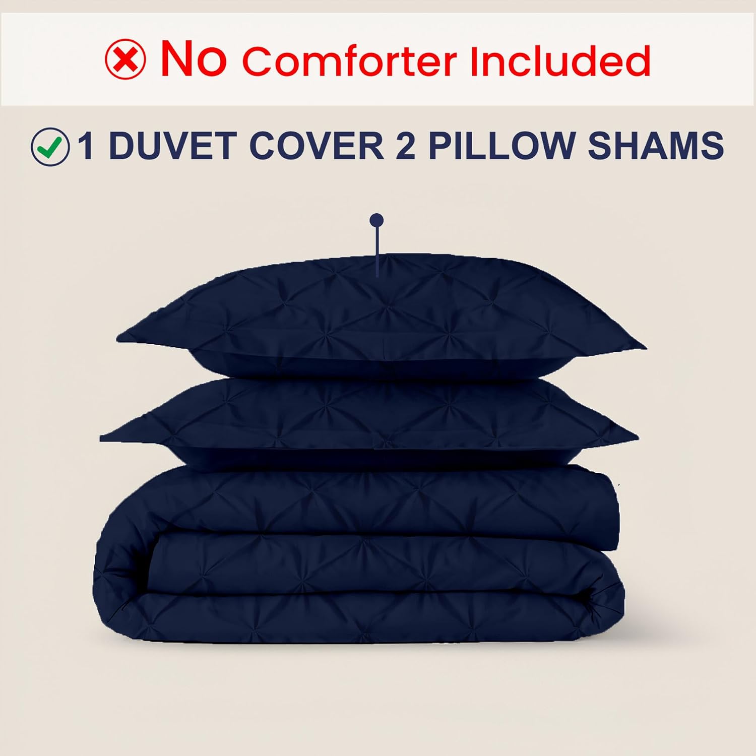 Kotton Culture 3 Pc California King Size Pinch Pleated - Pintuck Duvet Cover Set - 100% Egyptian Cotton - 1000 TC Luxury Comforter Cover - Zipper Closure & 7 Internal Ties (Navy Blue,104'x 98')