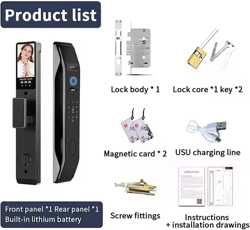 HIFAM 3D Face Recognition Smart Door Lock, Video Smart Lock with Camera,Video Doorbell,APP Control,Security WiFi Fingerprint Smart Mortise Lock Kit with Cylinder Deadbolt