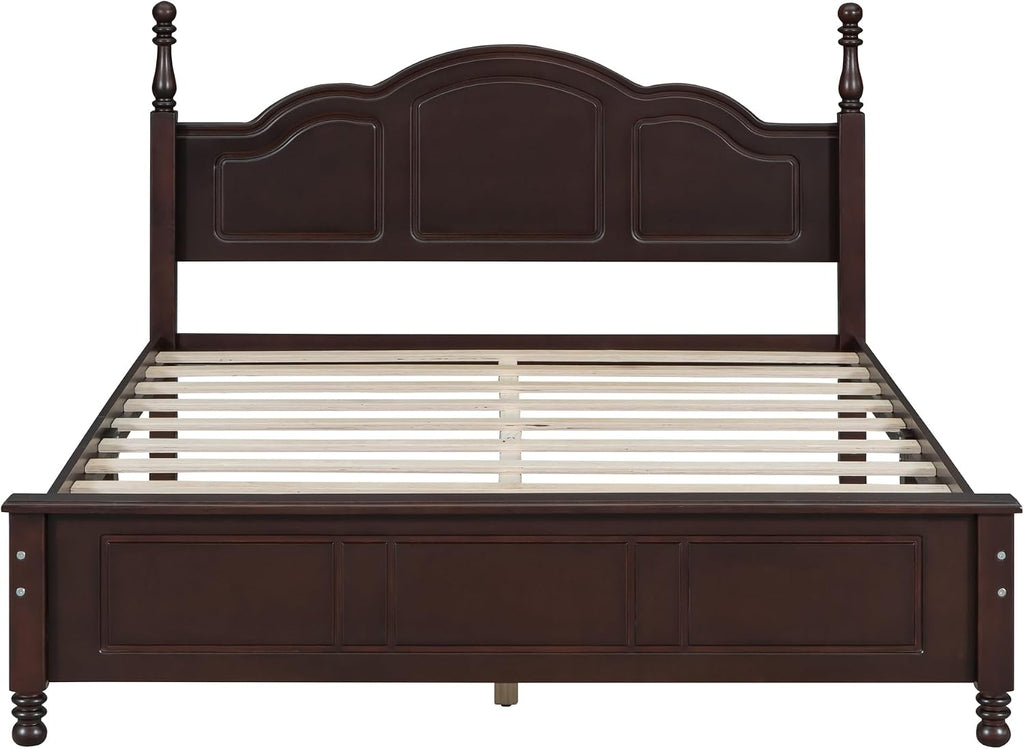 Merax 3-Pieces Bedroom Sets, Queen Size Retro Style Wood Bed Frame with Two Nightstands and high Headboard for Bedroom, Wood Slat Support, No Box Spring Needed, Easy Assembly (Dark Walnut)